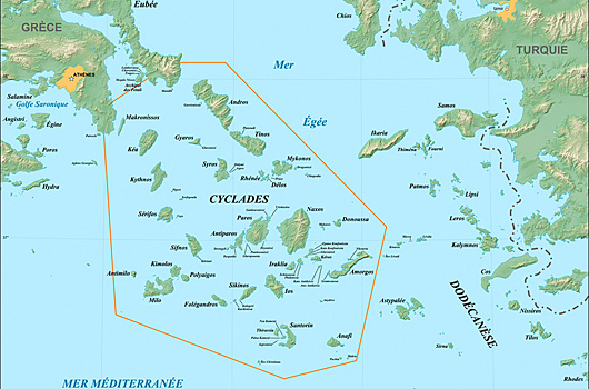 Kiklādu salu karte Grieķijā